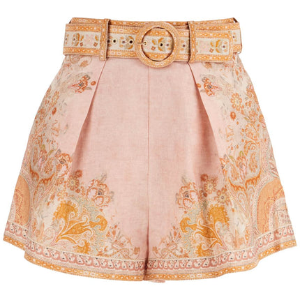 Zimmermann high-waisted floral cream linen shorts