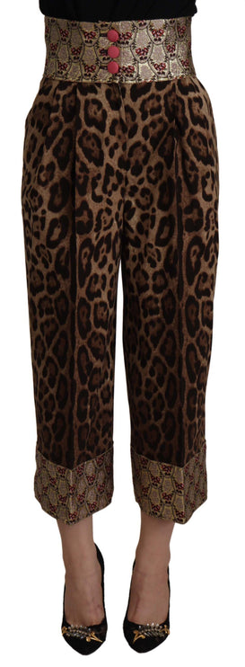 Pantalones jacquard de leopardo recortado de cintura alta