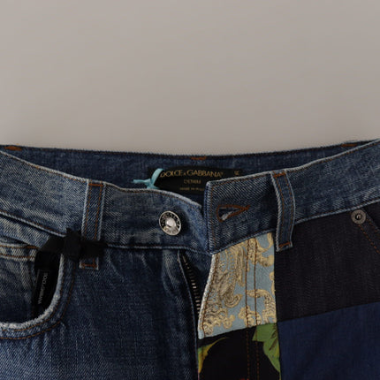 Patchwork jacquard denim jeans relajados