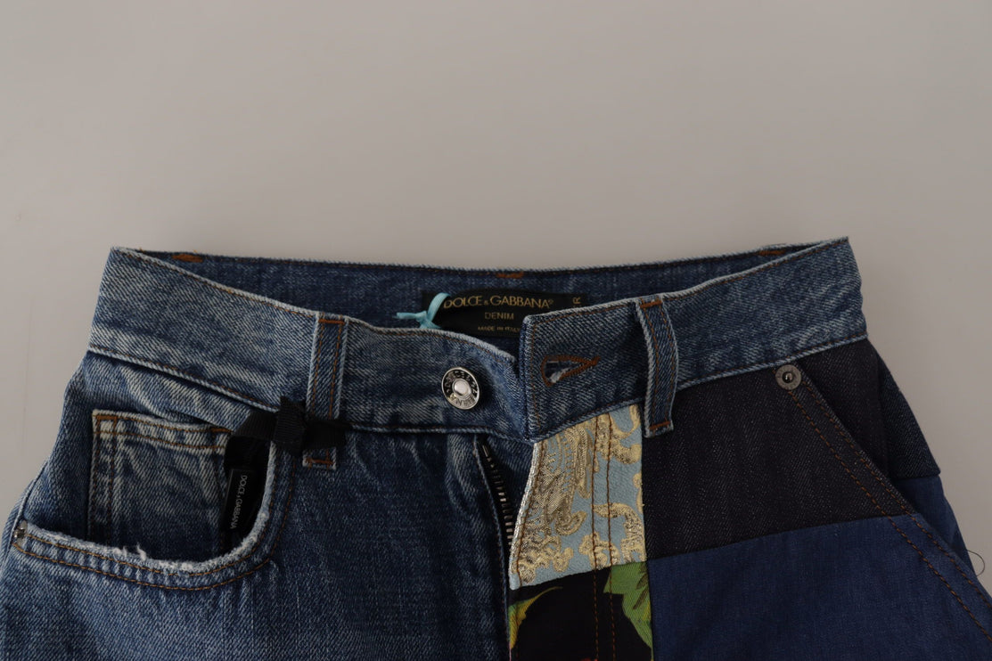 Patchwork jacquard denim jeans relajados