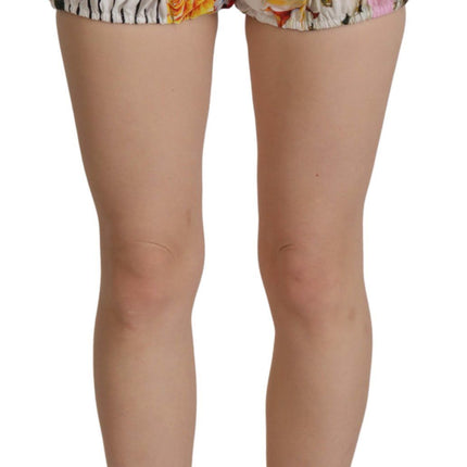 Veelkleurige majolica bloemen met hoge taille shorts