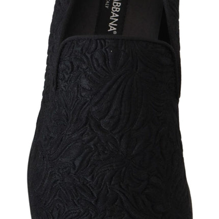 Elegant Jacquard Black Loafers Slide On Flats