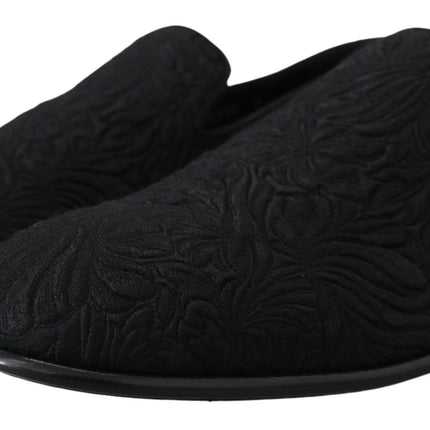 Elegant Jacquard Black Loafers Slide On Flats