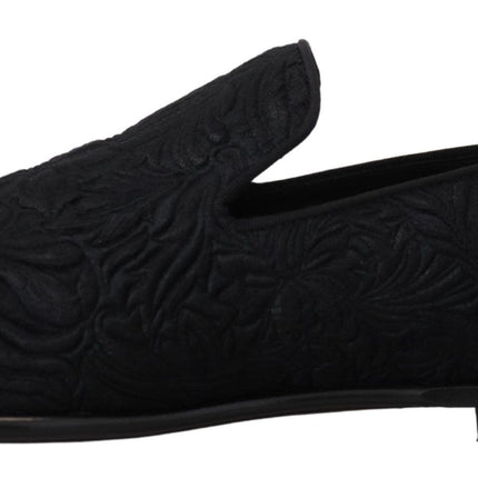 Elegant Jacquard Black Loafers Slide On Flats