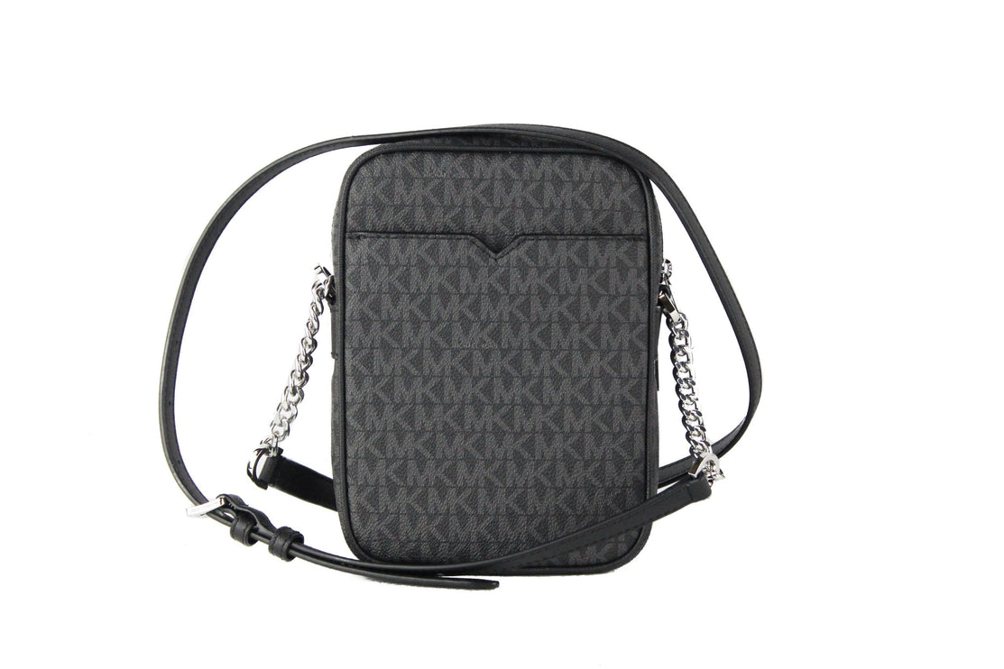 Bolso mediano de piel con cadena North South Crossbody negro