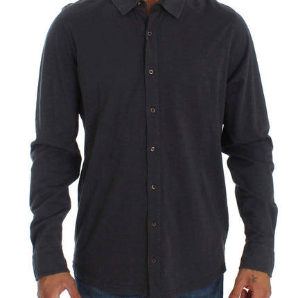 Strak grijs casual katoenen shirt