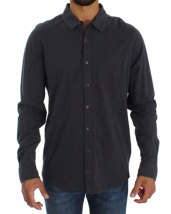 Strak grijs casual katoenen shirt