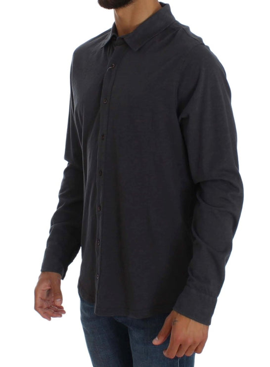 Strak grijs casual katoenen shirt