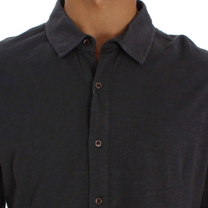 Strak grijs casual katoenen shirt