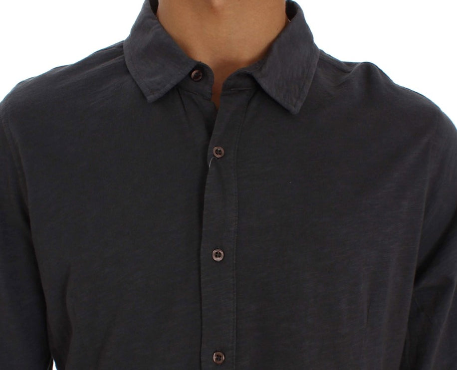 Strak grijs casual katoenen shirt