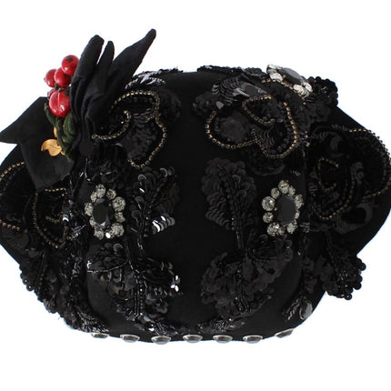 Élégant chapeau de cloche noire à cristal noir