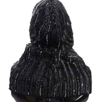 Elegant Black Sequined Hooded Scarf Wrap