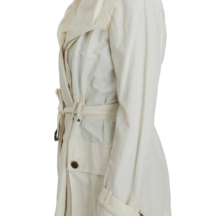 Elegante chaqueta de zanja de envoltura blanca