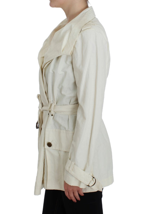 Elegante chaqueta de zanja de envoltura blanca