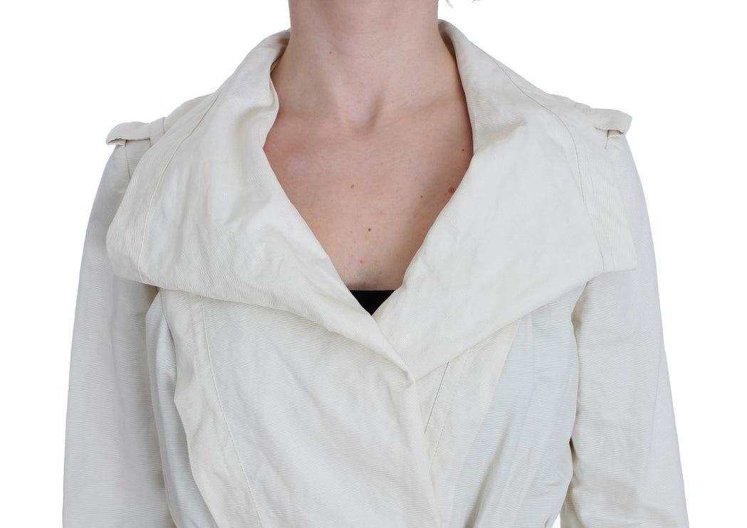 Elegante chaqueta de zanja de envoltura blanca