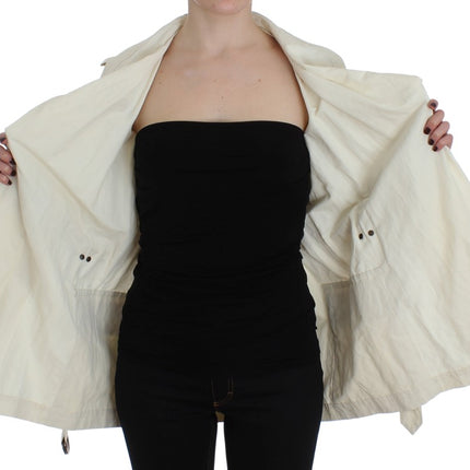 Elegante chaqueta de zanja de envoltura blanca