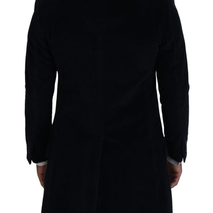 Elegant Black Cotton Long Cardigan Veste