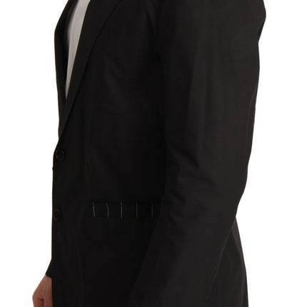 Elegant Black Cotton-Wool Blend Blazer veste