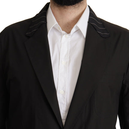 Elegant Black Cotton-Wool Blend Blazer veste