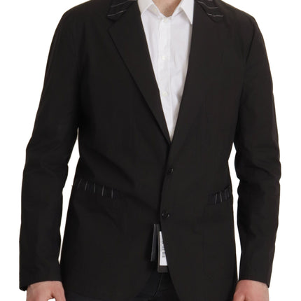 Elegant Black Cotton-Wool Blend Blazer veste