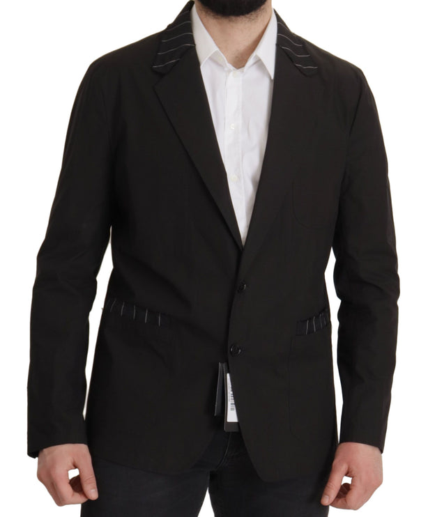 Elegant Black Cotton-Wool Blend Blazer veste