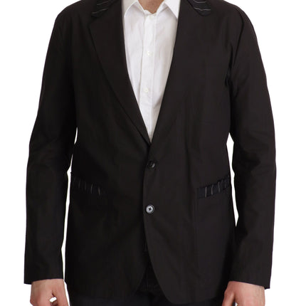 Elegant Black Cotton-Wool Blend Blazer veste