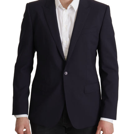 Elegant Navy Wool Blend Slim Blazer