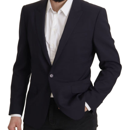 Elegant Navy Wool Blend Slim Blazer