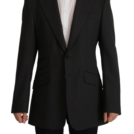 Elegant Slim Black Wool Blazer Veste