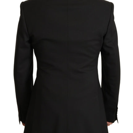 Elegant Slim Black Wool Blazer Veste