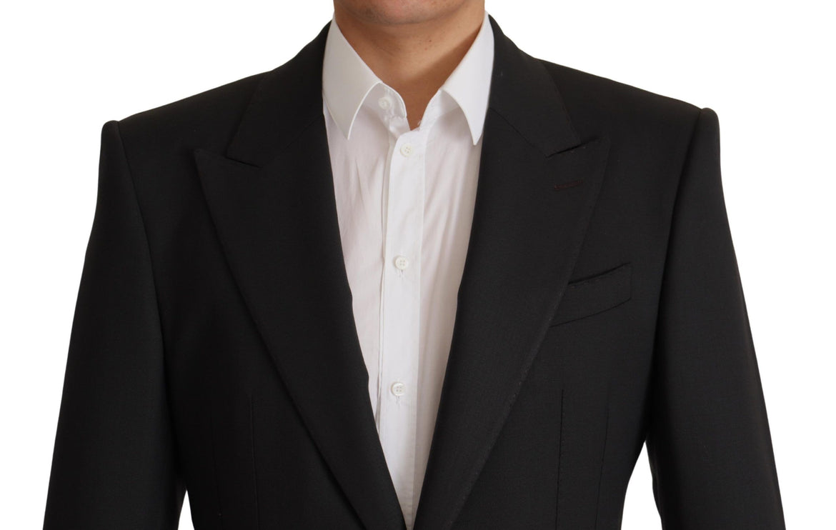 Elegant Slim Black Wool Blazer Veste