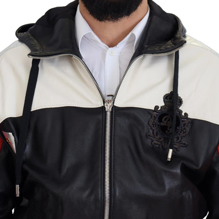 Elite Black Leather Hooded Bomber Jacket