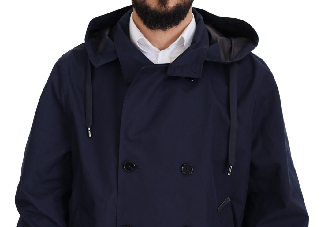 Elegant Double-Basted Blue Parka Jacket