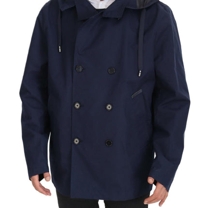 Elegant Double-Basted Blue Parka Jacket