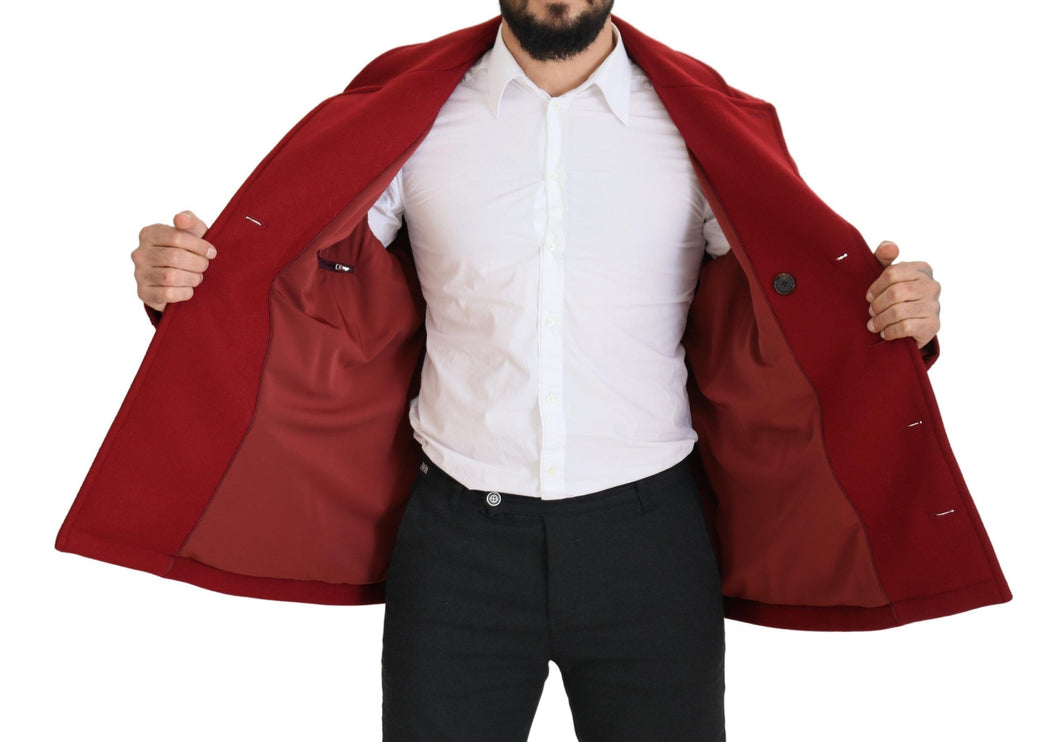 Veste en laine à double seins rouge élégant