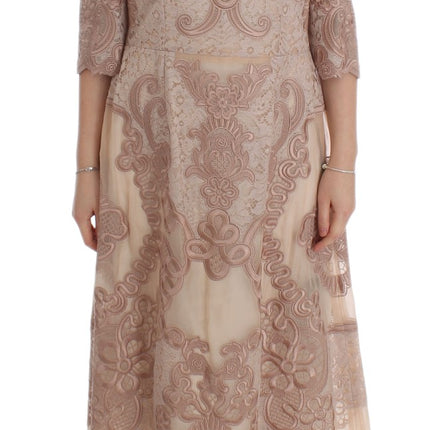 Elegant Pink Lace Embroidered Shift Dress