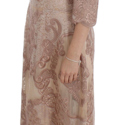 Elegant Pink Lace Embroidered Shift Dress