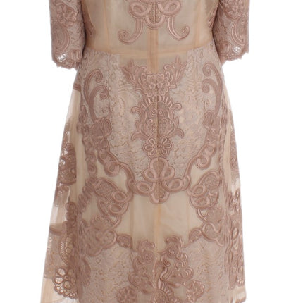 Elegant Pink Lace Embroidered Shift Dress