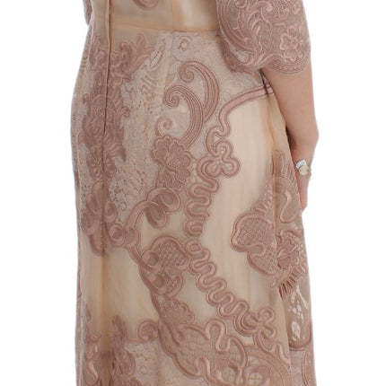 Elegant Pink Lace Embroidered Shift Dress