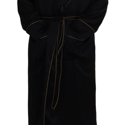 Elegant Black Silk Long Robe Coat