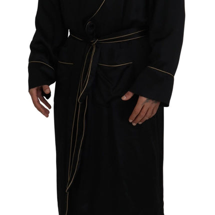 Elegant Black Silk Long Robe Coat