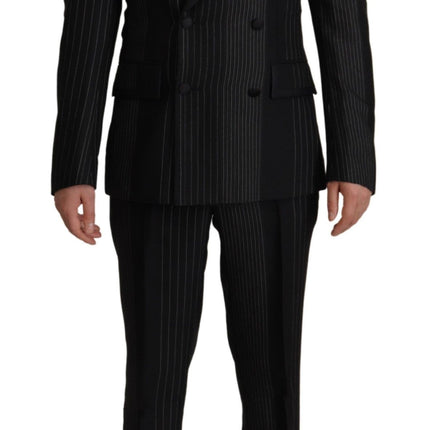 Elegant Black Striped Slim Fit Two Suit