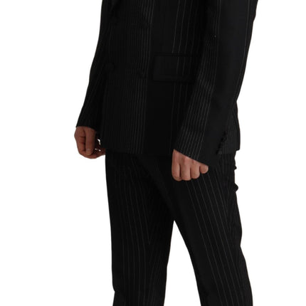 Elegant Black Striped Slim Fit Two Suit