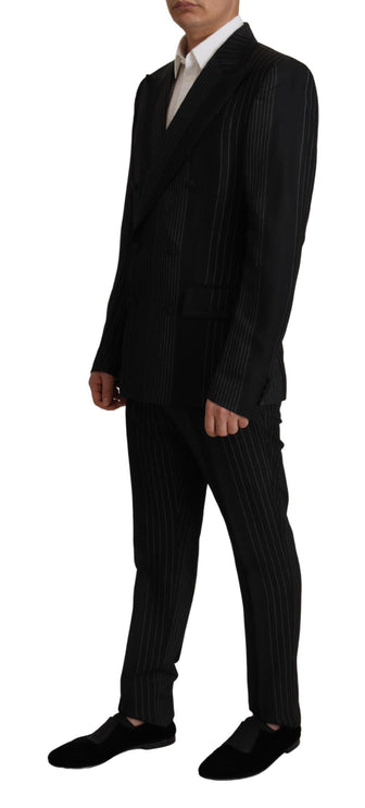 Elegant Black Striped Slim Fit Two Suit