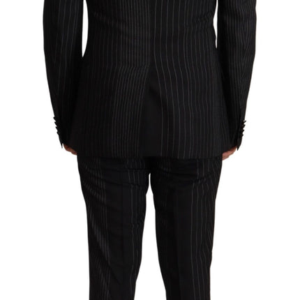 Elegant Black Striped Slim Fit Two Suit