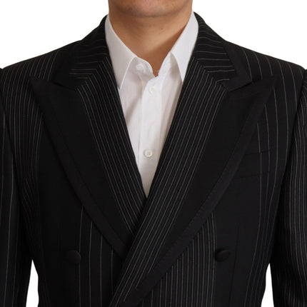 Elegant Black Striped Slim Fit Two Suit