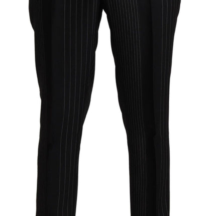 Elegant Black Striped Slim Fit Two Suit