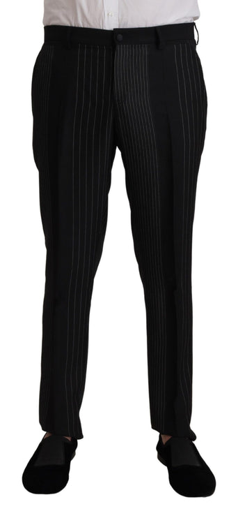 Elegant Black Striped Slim Fit Two Suit