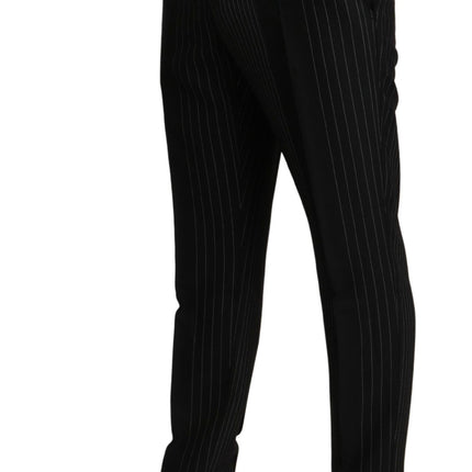 Elegant Black Striped Slim Fit Two Suit