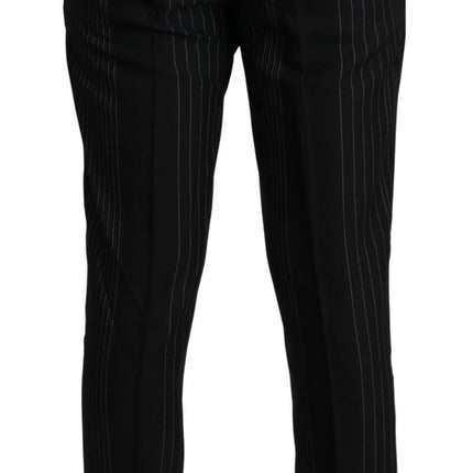 Elegant Black Striped Slim Fit Two Suit